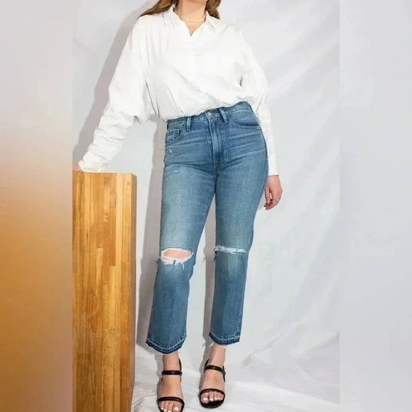 FRAME Women’s Jeans 24 Heritage Le Piper Straight Crop‎ Raw Hem Distressed Boho - Picture 1 of 9